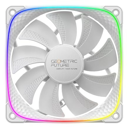 Geometric Future Squama 2503R Reverse blade RGB PWM fan -White-120mm-1 pack-performance & silent Balance-Dual lighting Loop-Motherboard SYNC with 5V 3pin-4pin PWM-W/O controller GEO-S2503RW-1