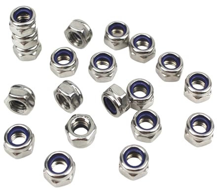 Gad2go 20 Pieces M6 Nylon Lock Nuts M6 Stainless Steel Hex Nuts 6mm Self Locking Nuts with Nylon Inserts