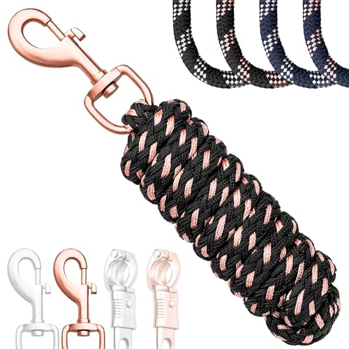 Esposita Führstrick Anbindestrick Soft Champion Edition mit Panikhaken oder Snaphaken, Karabinerhaken weich und stabil (Schwarz/Rosegold, Snaphaken)