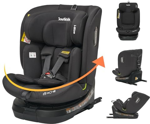 Jovikids ISOFIX Car Seat 360° for 40-150cm Baby Children, Rotating Car Seat for Newborn 0-12 Years, ECE R129/E4, Fixations ISOFIX, Top Tether - Black