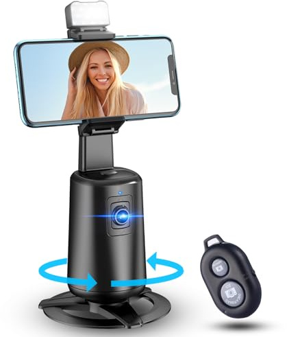 Auto Face Tracking Tripod 360° Rotating Cell Phone Photo and Video Kits Stand, No App, Camera Stand with Remote and Gesture Control, Rechargeable Smart Shooting Stand for Live Recording Tiktok（Black）
