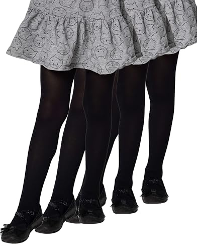 LORES 3 paires de collants opaques unies pour fille, pieds recouverts, 40 deniers, pour l’école et le ballet (fabriqués en Italie), noir, 7-8 Years