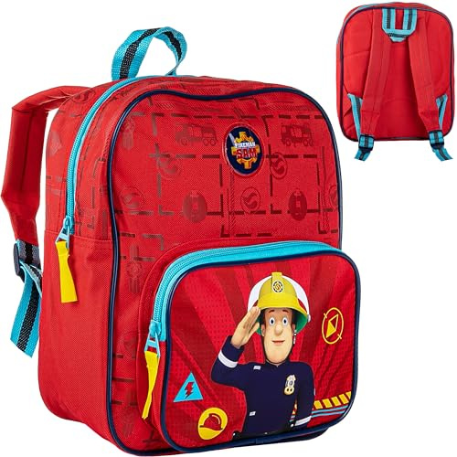 alles-meine.de GmbH Kinder Rucksack - Feuerwehrmann Sam - Tasche - wasserfest & beschichtet - Kinderrucksack - 2 Fächer - groß Kind - Jungen Mädchen - Kindergartentasche - z.B. f..