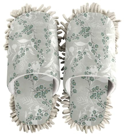 ZRWLUCKY Grüne Blumen-Abenteuer-Mopp-Hausschuhe für Bodenreinigung, Küche, Staubwischen, waschbar, Mikrofaser, Hausschuhe, Green Flower Adventure, Medium