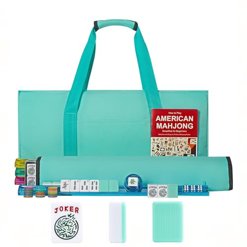 GUSTARIA American Mahjong Game Set, 166 Light Green Tiles, 4 All-in-One Color Rack/Pushers, Complete Mahjong Tile Set, Light Green Carrying Bag