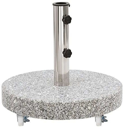 ShCuShan Sonnenschirmständer, Granit, 30 kg, rund, grau, Sonnenschirmständer, schwer, Sonnenschirmständer auf Rollen