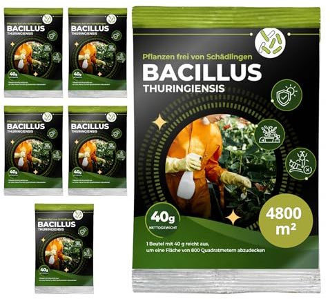TRABE Pack 6 Bacillus Thuringiensis 40g | Protección 4800 m² contra Orugas Ecológico | Protege Todo Tipo de Cultivos y Plantas de Plagas | Respeta Animales, Medio Ambiente y Personas