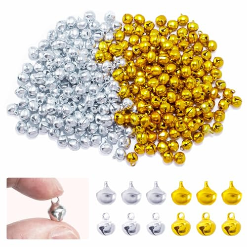 ZFKXGS 280 PZ 10mm Cascabeles Pequeños Cascabeles para Manualidades Metal Jingle Bells para Timbre de Puerta Entrenamiento de Orinal Perros Decoración de Navidad Fiestas Embalaje de Regalo (Oro Plata)