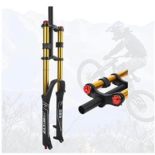 UIOPPOI DH Mountainbike Federgabel 26/27,5/29 Zoll Mountainbike Doppelschultergabel Reise 130 mm Luftgabel Downhill Rebound Einsteller Gerader Stoßdämpfer 1-1/8 Manuelle Verriegelung