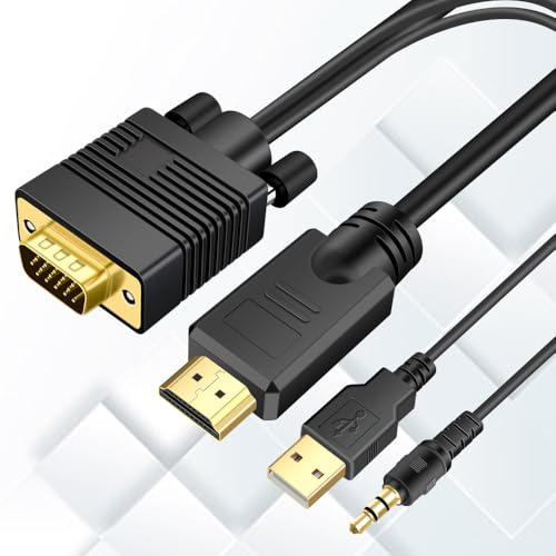 Kirzi VGA (Källor) till HDMI (display) kabel 4,6 m med ljud, VGA till HDMI-adapterkabel kompatibel väl häxa dator/projektor/bärbar dator till övervakning/TV.