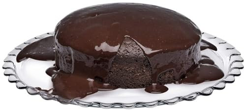 Queensway Home & Dining Round Glass Patisserie Serving Tray - 37cm Display Plate for Cakes, Desserts & Appetizers, Elegant Clear Glass, Intricate Edging - Dishwasher & Fridge Safe