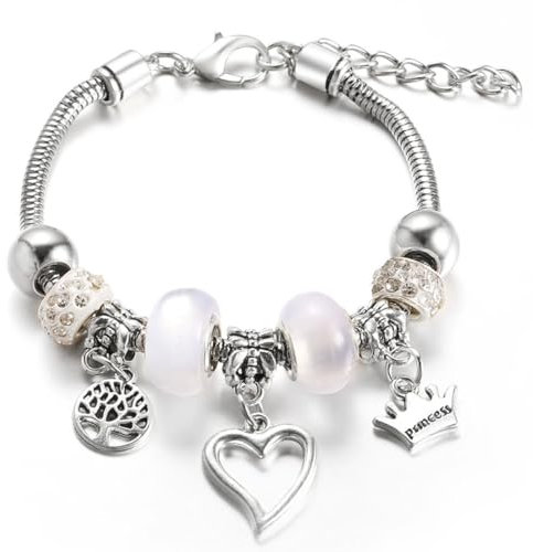 LuLiyLdJ Damen Armband Edelstahl Gliederarmband mit Perlen und Kristall Anhänger bettelarmband anhänger