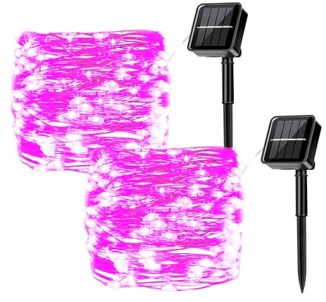 MUXIJIA 2 pezzi di luci a stringa solare per esterni, 12 M / 39 Ft 100 LED Luci a stringa impermeabili Luci a stringa solare a 8 modalità per decorare giardino, patio, cortile, festa (rosa)