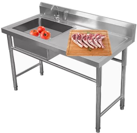 CFMAIF Lavello Cucina 1 Vasca,Lavatoio in Acciaio Inox, Lavello Multiuso in Piedi con Rubinetto, Lavandino da Esterno Lavabo di Utilità(120X60cm/47.2X23.6in,Left Sink)