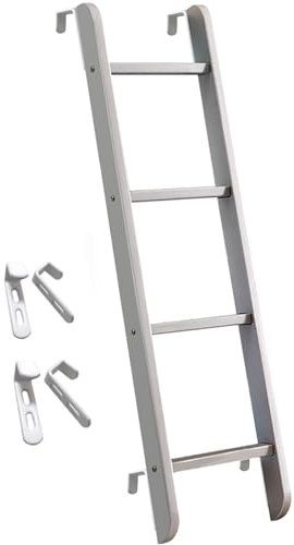 Loft Bunk Bed Ladder for Home ed 4/5 Step Wooden Silver, Heavy Duty Replacement RV s with Adjustbale Hooks Tall Side Climb, Space-Saving Hanging