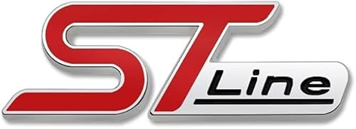 ST Line Emblem Metal Car Front Grille Decoration, Easy Installation, comes with screws and sticky decal, Compatible with Most Cars (Red & Silver)