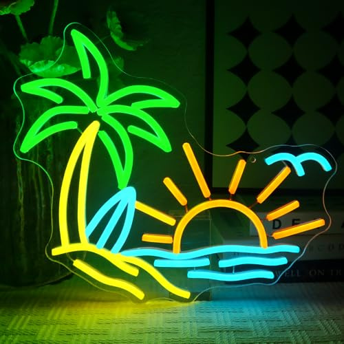 OYCGZV Tropische Palme Neon Schild Strand Surfen Led Neonschild Wand Sonnenaufgang Neon Sign USB Led Schild für Bier Bar Cafe Club Geschäftlich Zuhause Kneipe Männerhöhle Party Hotel Dekorationen
