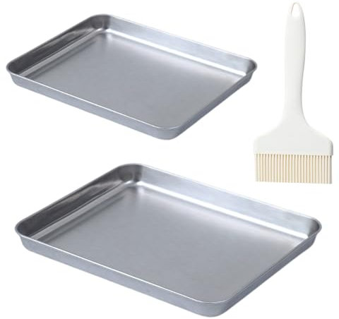 Baking Tray Set of 2, Stainless Steel Oven Tray Set, Large Rectangle Baking Pans, Cookie Sheets Pan for Baking Cooking Serving Non Toxic Rust Free Dishwasher Safe