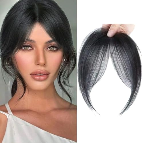 XFSRG Flequillo Postizo Pelo Natural 3D Flequillo Plano con Patillas Extensión Cabello para Mujeres y Niñas(Negro natural)