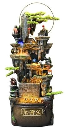 yixinzi-2024 Fuente de pie Fuente de Cascada Retro con iluminación for Salas de Estar y entradas. Fuente de Cascada circulante de 149 cm de Alto Que atrae la Riqueza. Fuente Independiente