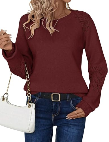 Zeagoo Maglione Donna Inverno Elegante Maniche Lunghe Girocollo Maglia Grossa Ampio Morbido Autunno Basic Rosso XXL