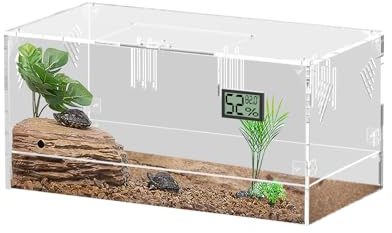 Giznzg Reptile Vivarium,Tarantula Enclosure,Reptiles Breeding Box,Transparent Acrylic Terrarium with Thermometer,Reptile Tank for Spider/Snail/Frog/Lizard/Turtle/Gecko/Scorpion/Hedgehog (L-With Tray)