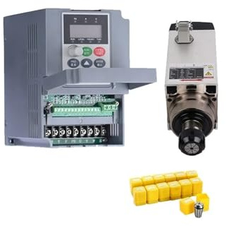MMFURHHAY Moteur à Broche carrée 380 V 1,5 KW refroidi par air, 4 roulements + variateur de fréquence 2,2 KW + kit mandrin ER20