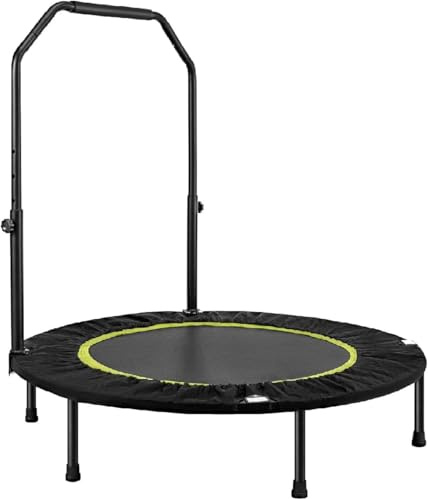 BREEZENEST Foldable Fitness Trampoline for Adults - Max 400lbs Capacity, Steel Frame Exercise Rebounder with Adjustable Handrail, Indoor Outdoor Mini Trampoline for Home Gym Workout (Black&Green, 40)