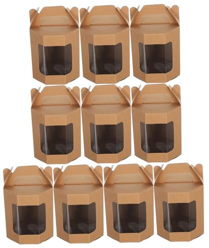 Cajas Obsequio Octagonales con Ventana y Asa, 10 Piezas | Pvc y Papel Kraft, Construcción Firme, Protección Fiable, para Boda y Celebración