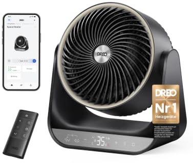 Dreo Heizlüfter für Innenräume, 2000W Elektroheizer mit Fernbedienung und Thermostat, 7 Modi, Überhitzungs- & Kippschutz, tragbarer Heizstrahler für den ganzen Raum, Schwarz, Ganzraum-Heizgerät 714S