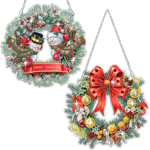 Fokenzary 5D Diamond Painting Kunstset für Erwachsene DIY Weihnachtsmann Diamant Kristall Anhänger Weihnachtsdekoration für Wohnzimmer Stressabbau Bastelgeschenk (24*24cm*2 Stück)
