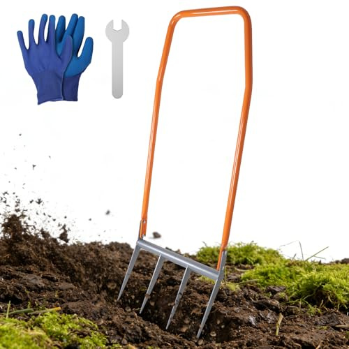 efuturetime Grävgaffel med 4 pinnar, Broadfork, 135 x 50 cm, dubbel shaft, tenklängd 29 cm, skonsam på ryggen, effektivt trädgårdsarbete för hårda golv, enkel, golvlossning, kompost, ogräsot