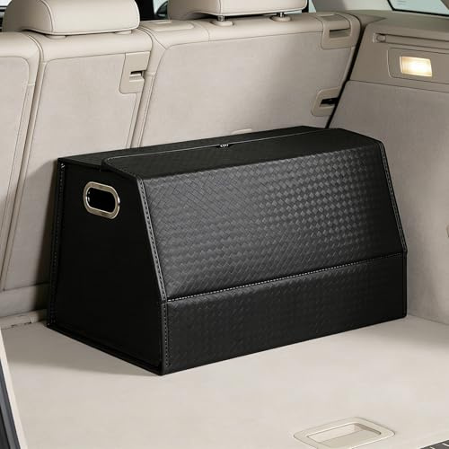 JAOGAUS Auto Kofferraum Organizer, Kofferraumtasche Faltbar | Großer Kofferraum Aufbewahrungsbox mit Trennwand, Rutschfester Auto Organizer Box, Wasserdichtes Nappa Leder Muster, für Auto