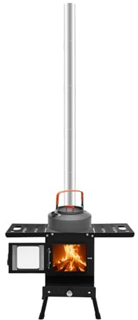 Cheminée de camping portable - Mini réchaud à bois portable - Barbecue à bois - Pour tuyaux - Poêle à bois - Four de camping - Poêle de secours - Chauffage - Acier au carbone - Chasse - Randonnée
