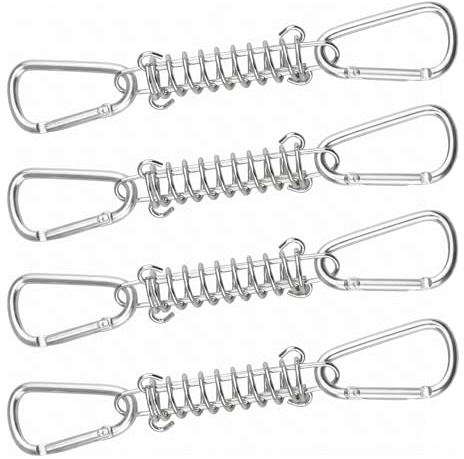 WestCH 4 Piezas Tensor de Resorte Tensores,Resortes de Tensión de Tienda Inoxidable,Muelle Traccion para Camping,con 8 Mosquetones para Carpas Acampar Toldos, Plata