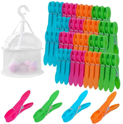 LEEPAT 48 Pack Clothes Pegs for Washing Line with Bag | Extra Strong Non Slip Laundry Pegs 4 Colors, Washing Line Pegs Clothes Pegs and Basket Set for Home and Garden