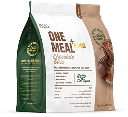 NUPO One Meal +Prime Vegan Shake – Chocolatée I Shakes de remplacement de repas savoureux pour un régime équilibré I Riche en protéines I Sans sucres ajoutés I 24 vitamines et minéraux I 360g