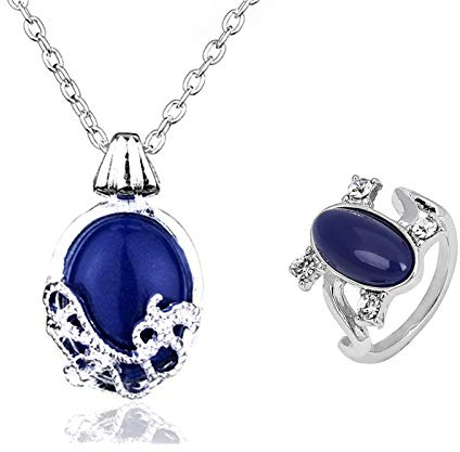 JinYu 2 Set Unisex Vampire Diaries Elena Sapphire Crystal Daylight Ring und Katherine Sapphire Crystal Anhänger Daywalking Halskette