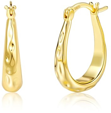 ALEXCRAFT Créoles en Or 14 Carats, Boucles d'Oreilles Épais pour Femmes, Créoles Ovales Grandes Pendantes, Légères, Hypoallergéniques, Cadeaux Bijoux pour Filles Mère