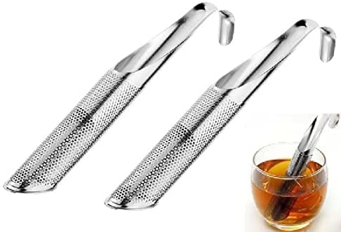 Teesieb aus Edelstahl - Einmaschig Teestab losen Tee, Teezerstäuber, Teesieb aus Edelstahl, Teesieb, Filterpfeifengeschirr mit hängendem Hakengriff, kleines Sieb für lose Teeblätter (2 STÜCK)