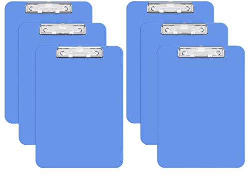 Hnogri Lot de 6 presse-papiers en plastique format A4 standard Plastique dur, Clipboard A4 dessin de mode, Planchettes à pince et porte-formulaires, Clipboard taille 31.5 x 22.5 cm, Bleu