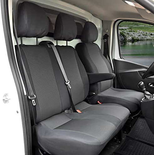 KegelBlazusiak Sitzbezüge passgenau Schonbezüge Roco geeinget für Renault Trafic ab 2014 Erste Reihe 3-Sitzer + Gummimatten V4, Schwarz