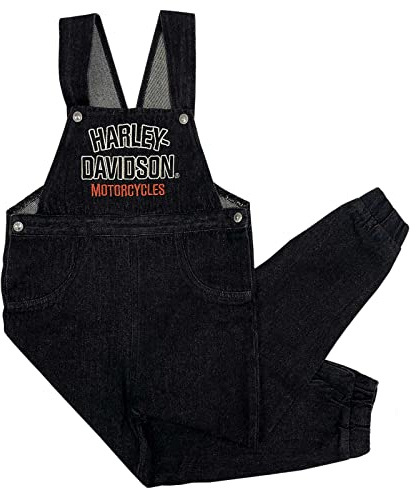 Harley-Davidson Little Kids Embroidered Denim Toddler Overalls - Black (2T/3T)