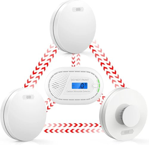 CPVAN Wireless Interlinked Smoke, Heat & Carbon Monoxide Alarm Bundle, Fire Alarms, Scotland & England Law Compliant, 10 Year Battery, CE & BS Certified, Pre Linked,4 Pack