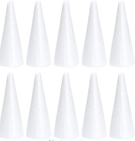 Wensmy 10 conos de espuma de poliestireno de 18,5 cm en forma de cono blanco para manualidades, torres de pasteles para manualidades, decoración de árbol de Navidad, arreglos florales, accesorios para
