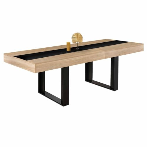 IDMarket - Tavolo da pranzo rettangolare allungabile PHOENIX 4-8 persone legno e fascia centrale nera 160-200 cm