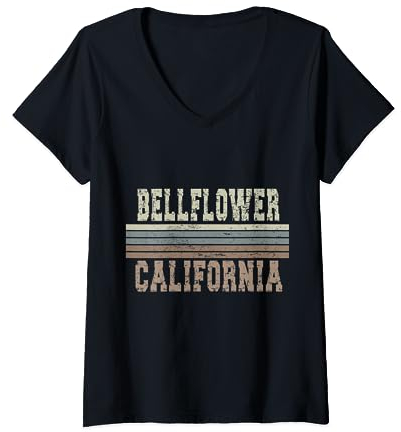Retro Glockenblume California T-Shirt mit V-Ausschnitt