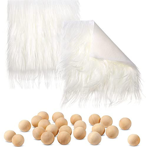 2 Set Wichtelbart Zum Basteln Bart GNOME Handgefertigter Zwergbart Kunstpelzstoff Wichtel Bart Weihnachtsmann Bart Barthaare Quadratisch Bastelbedarf und 20 Holzkugeln für Gnome Basteln Nähen Kostüm