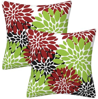 AHAHM Grüne rote schwarze Dahlie Blumen Wurfkissen Bauernhaus Dekorativer Wurfkissenbezug Indoor Outdoor Kissenbezug Weihnachten Kissenbezug für Couch Wohnzimmer Schlafzimmer 45,7 x 45,7 cm 2 Stück