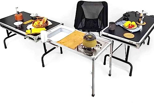 PRUJOY Stazione di Cottura all'aperto Modulo Cucina Mobile per Esterni Completo di Tutte Le funzionalità Tavolo da Pranzo Pieghevole unità Combinata Scatola da Campeggio per Barbecue